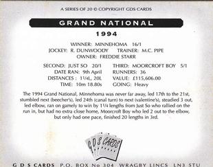 2000 GDS Cards Grand National Winners 1976-1995 #1994 Minnehoma Back